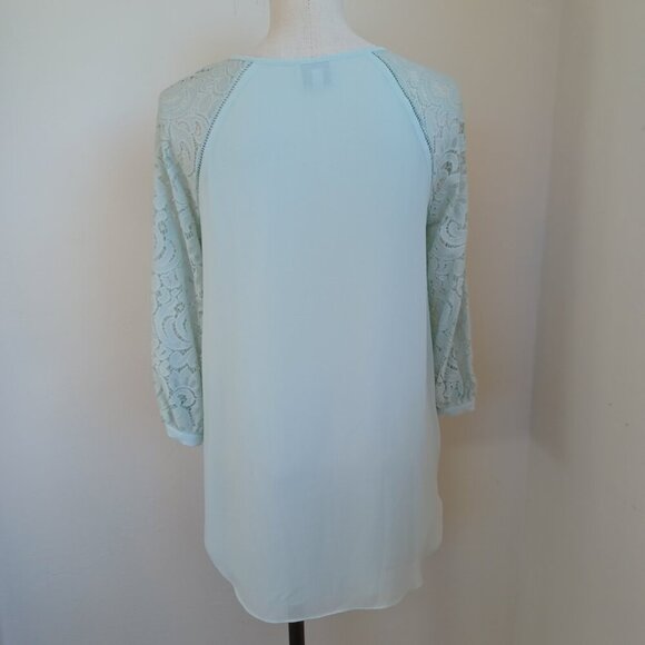 Haute Hippie Tribe Top Woven Chiffon Lace Sleeves Tie Neckline Womens XS - Picture 3 of 16